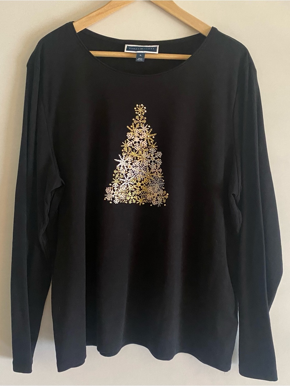Karen Scott Women’s XL Black Long Sleeve Christmas Tree Top